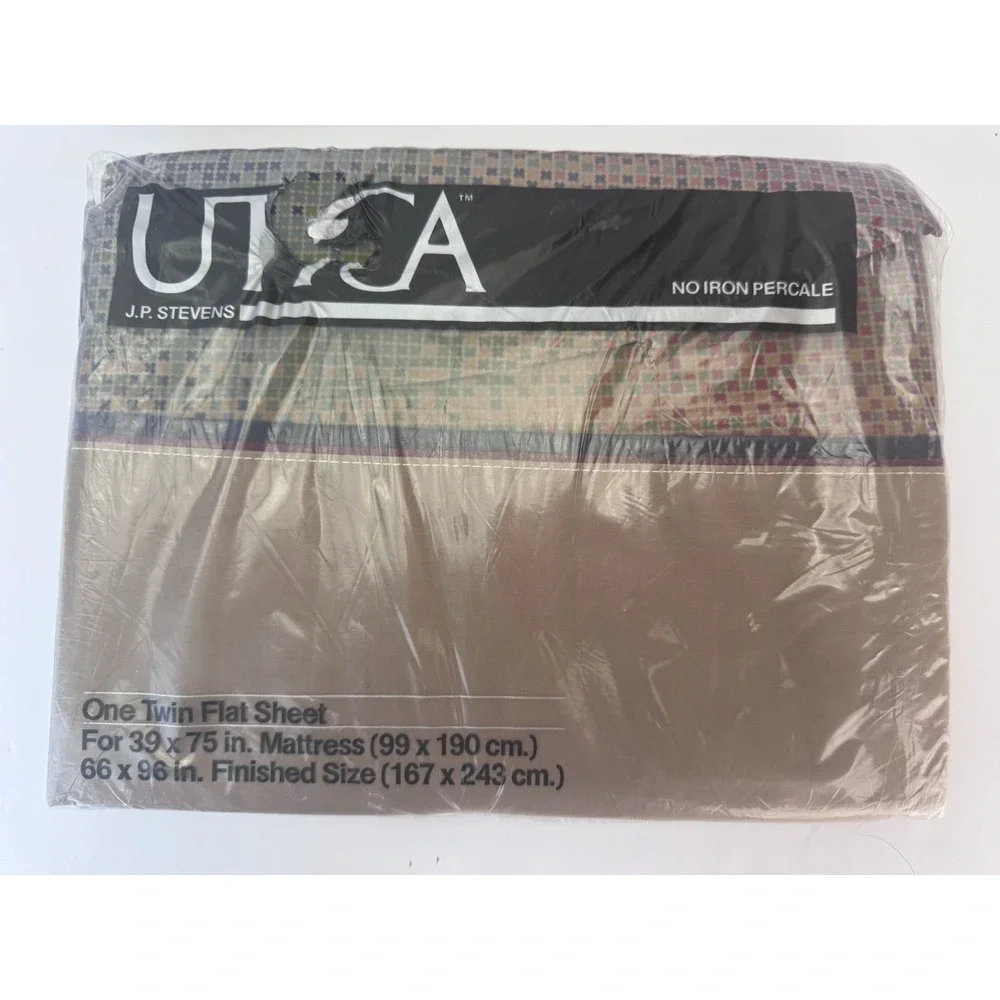 Lot of 2 VTG 1983 Utica J.P Stevens Cardigan Plaid Percale Sheets NOS